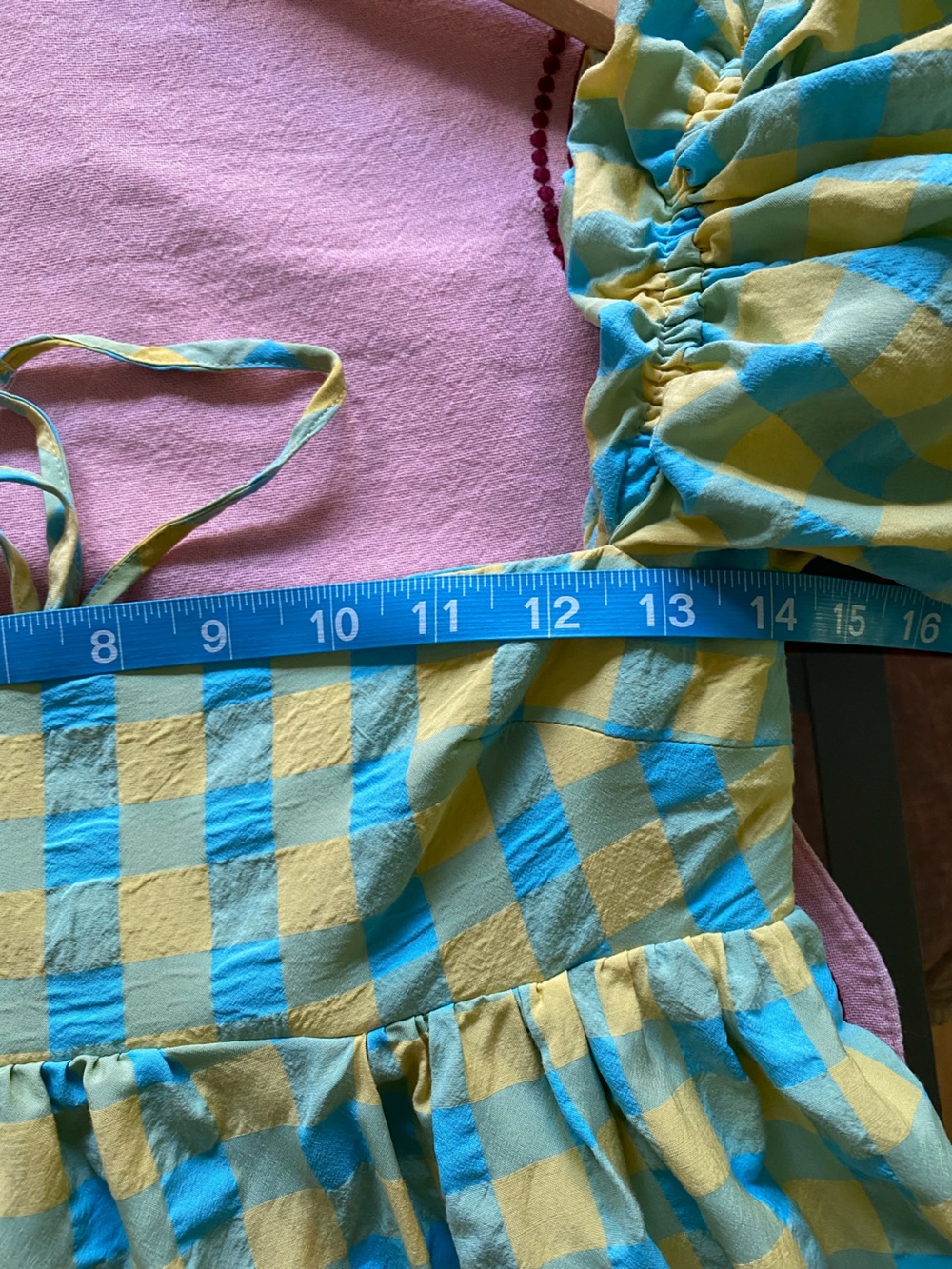 Zara Blue Yellow Gingham Plaid Seersucker Midi Maxi Dress XS - Picture 14 of 16